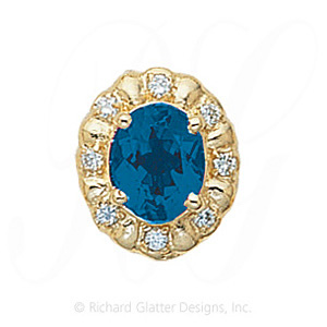 GS079 BT/D - 14 Karat Gold Slide with Blue Topaz center and Diamond accents 